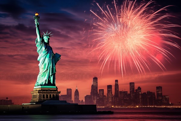 4th of July Independence day concept background, a Statue of Liberty withfireworks. Concept of