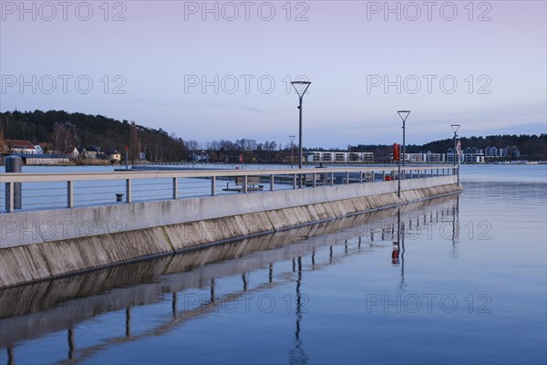 Evening atmosphere at Lake Mueritz, town harbour, Waren, Mueritz, Mecklenburg Lake District,