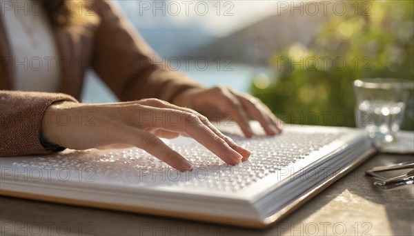 Symbol photo, hands read Braille, AI generated, AI generated