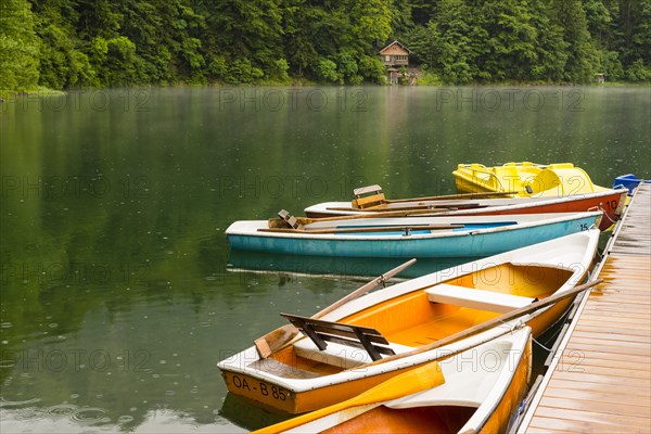 Rowing boats, Freibergsee, near Oberstdorf, Allgaeu, Bavaria, Germany, Europe