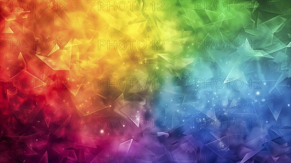 A colorful background featuring the rainbow colors of the LGBT flag, composed of various shapes and
