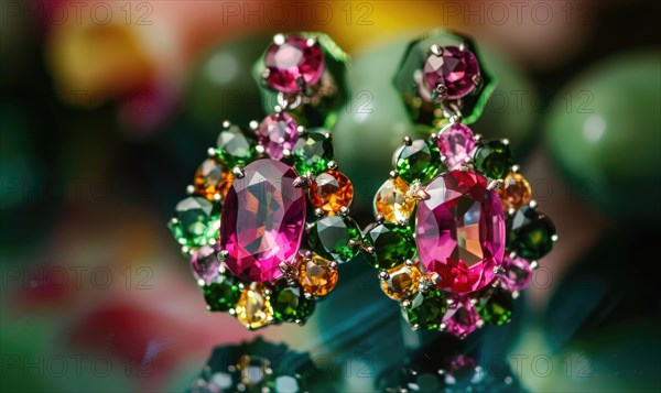 A pair of earrings adorned with vibrant tourmaline gemstones AI generated