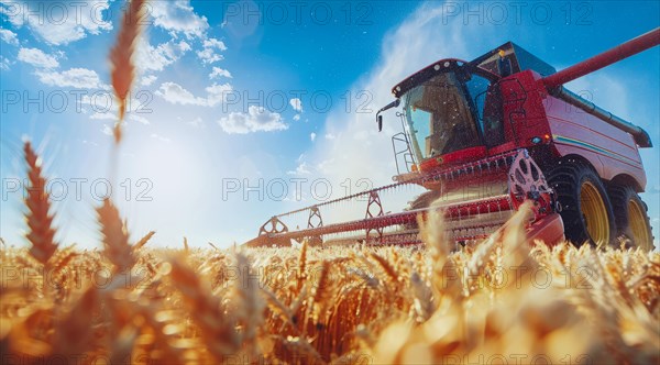 Combine harvester. collecting harvest of rye and wheat, Agriculture grain farming concept, AI
