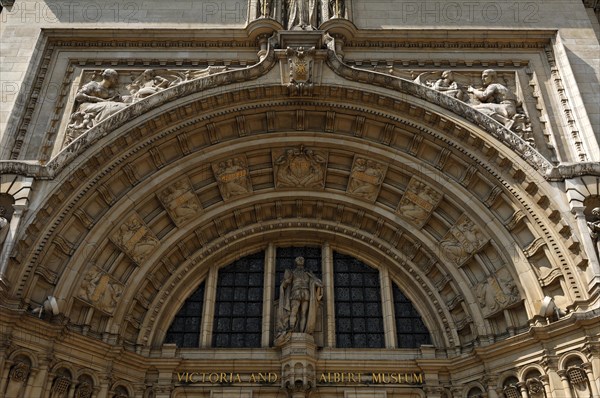 Decorative entrance portal of the Victoria & Albert Museum, 1-5 Exhibition Rd, London, England,