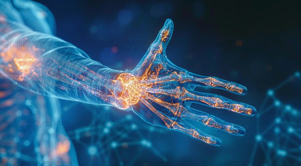 Pain in inflamed elbow and wrist joint. Concept of arthritis diagnostic and treatment, AI generated
