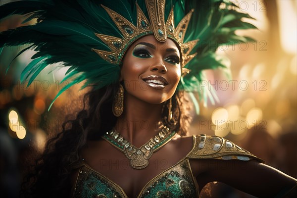 Captivating image capturing the essence of the Rio Carnival, showcasing a dancer adorned in an