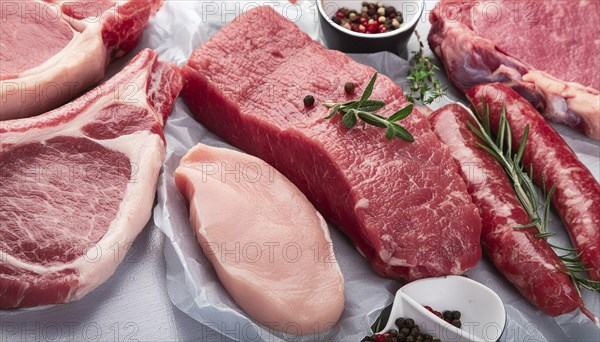 Meat, raw pork, schnitzel and steak, AI generated, AI generated