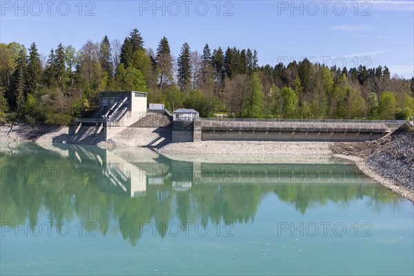 Lech barrage at Forggensee, Lech, power station, head reservoir, flood protection, flood