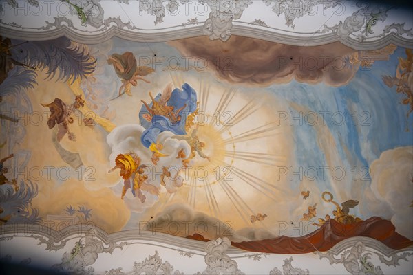 Ceiling painting, interior view of the Catholic parish church, Minster of Our Lady, Lindau Island,