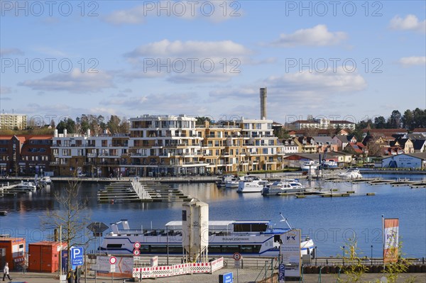 Apartment building at the harbour of the Mueritzsee, Waren, Mueritz, Mecklenburg Lake District,