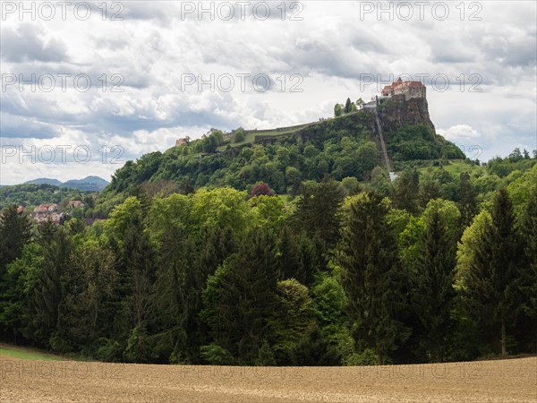 Farmland at the edge of the forest, Riegersburg, East Styrian volcanic region, near Riegersburg,