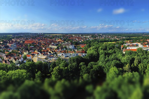 Aerial view of the historic old town of Schwabach with a view of the town church of St John and St