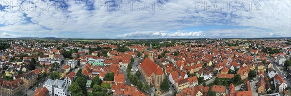 Aerial view of the historic old town of Schwabach with a view of the town church of St John and St