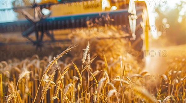 Combine harvester. collecting harvest of rye and wheat, Agriculture grain farming concept, AI