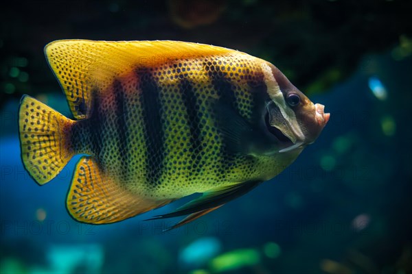 Six bar angelfish Pomacanthus sexstriatus aka six banded angelfish fish underwater in sea