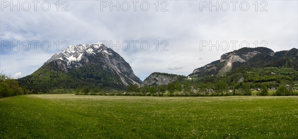 Meadow area, behind the Grimming, panoramic view, near Irdning, Styria, Austria, Europe