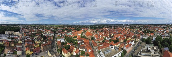 Aerial view of the historic old town of Schwabach with a view of the town church of St John and St