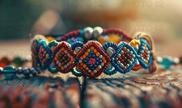 A beaded friendship bracelet with intricate knotting patterns AI generated