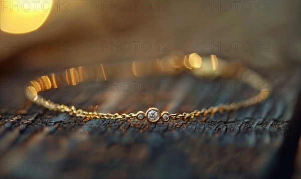 A dainty gold chain bracelet with a single sparkling diamond charm AI generated