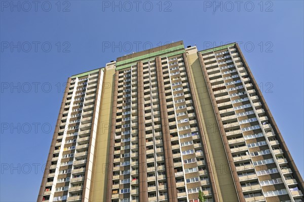 Residential tower block KoelnBerg, a social hotspot in the Meschenich district of Cologne, North