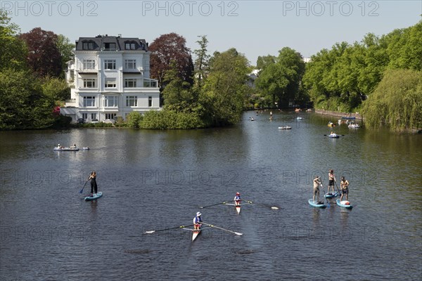 Symbolic picture weather, leisure activity, summery spring, villa at the Krugkoppelbruecke with