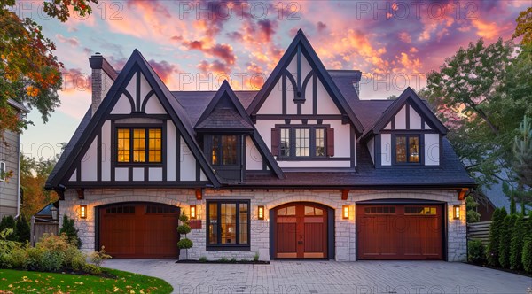 Modern private villa house in Victorian style. Luxury property for sale in an upscale community, AI