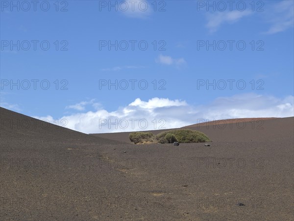 A desert-like area with hills, plants and cloudy skies, barren landscape with roads, craters and