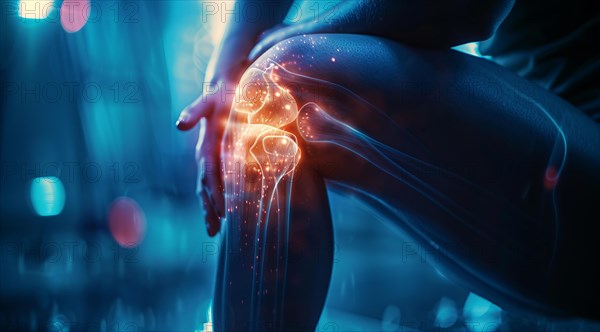 Illustration of knee pain. Concept of arthritis and sports trauma injury, AI generated