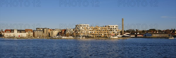 Panorama at the city harbour of the Mueritzsee, Waren, Mueritz, Mecklenburg Lake District,