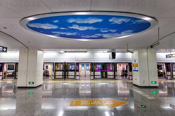 Chengdu Metro modern architecture in public transport underground station Jincheng Avenue in