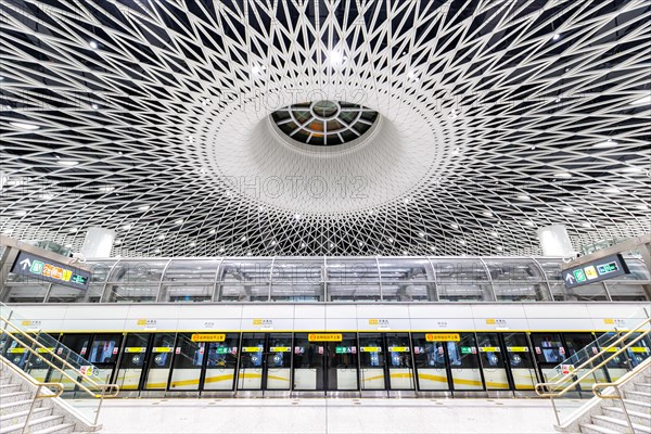 Shenzhen Metro modern architecture in public transport underground station Gangxia North in
