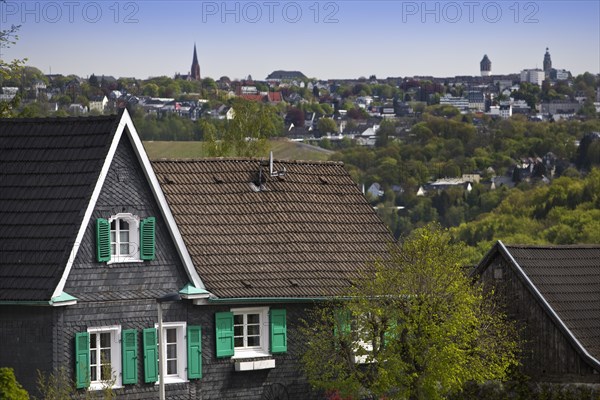 Historic half-timbered house in the Schaberg district of Solingen with a view of Remscheid,