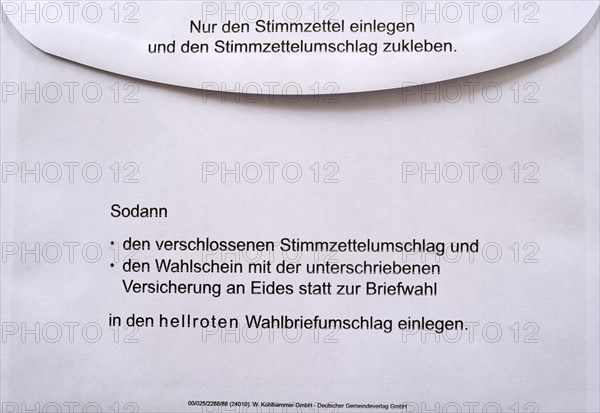 Ballot paper envelope, white, instruction, ballot paper envelope, postal vote, official postal