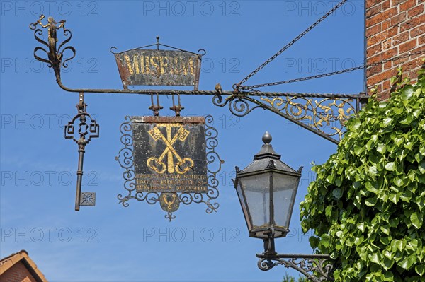Old wrought-iron sign, Old Town, Lauenburg, Schleswig-Holstein, Germany, Europe