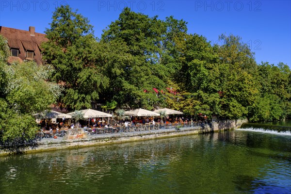 Schuldturm and Bar Celona Nuremberg, an der Heubruecke, an der Pegnitz, Nuremberg, Middle