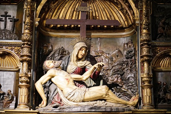 The Iglesia de San Anton church on the Nervion river in Bilbao, detail of a medieval altar with a