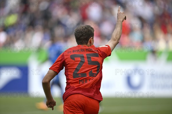 Goal celebration Thomas Mueller FC Bayern Muenchen FCB (25) PreZero Arena, Sinsheim,
