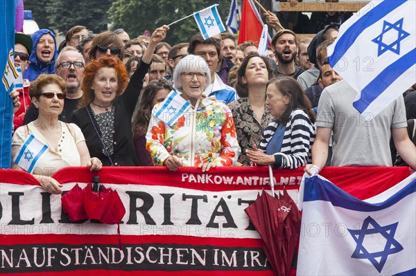 Pro-Israel demonstrators protest for an anti-Semitism free zone in the Middle East, opposite the Al