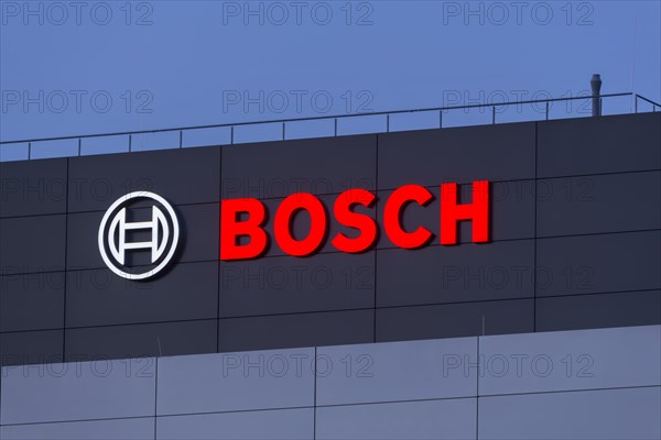 Logo of Robert Bosch GmbH on the facade of a building, Waiblingen, Baden-Wuerttemberg, Germany,