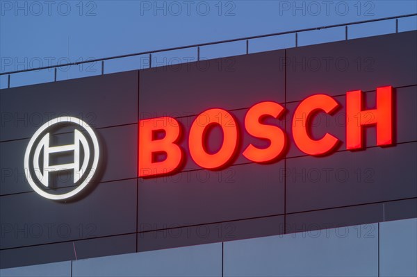 Logo of Robert Bosch GmbH on the facade of a building, Waiblingen, Baden-Wuerttemberg, Germany,