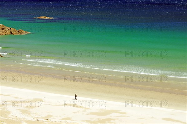 A single person on a wide sandy beach, holiday, Durness, Highlands, Scotland, Great Britain