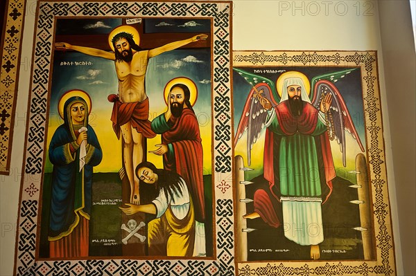 Paintings representing Jesus Christ and the much revered ethiopian saint Tekle Haymanot, Orthodox