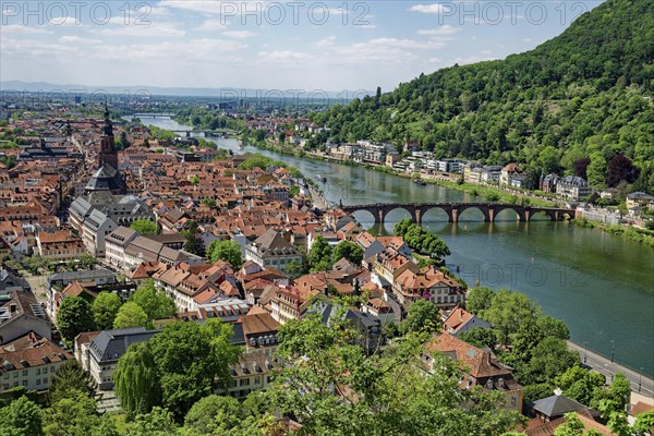 View from the Scheffel Terrace of Heidelberg Castle of Heidelberg with the Heiliggeistkirche and