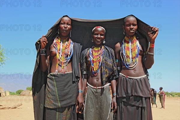 South Ethiopia, in a village of the Arbore or Erbore people at Lake Stefano, young girls with