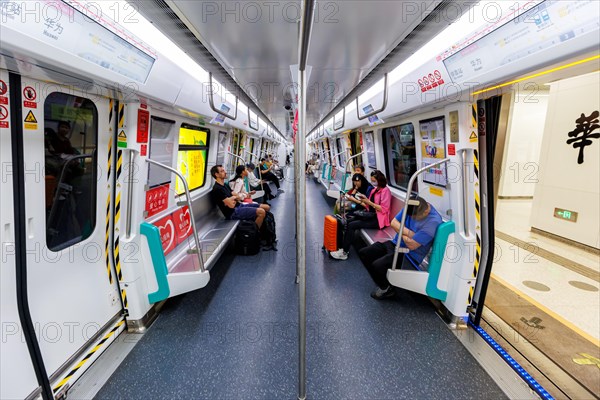 Interior of a type A CRRC Changchun metro train in public transport in Shenzhen, China, Asia