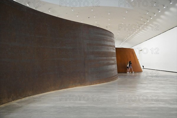 Guggenheim Museum Bilbao, Spain, Europe, Spacious corridor in modern building with corrugated steel
