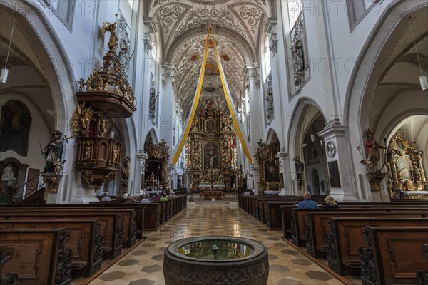 Interior and altar of the parish church of the Assumption of the Virgin Mary, Landsberg am Lech,