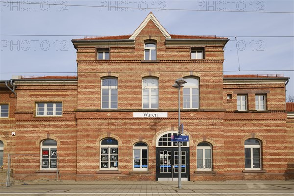 Railway station, Waren, Mueritz, Mecklenburg Lake District, Mecklenburg, Mecklenburg-Vorpommern,