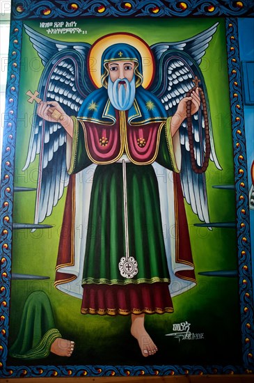 Painting representing the much revered Ethiopian saint, Tekle Haymanot, Eritrean Orthodox church,