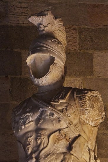 Sculpture of a warrior in full armour with an elaborately designed helmet, interior view, Grand